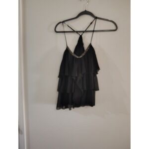 Express Black Tiered Ruffle Beaded V-Neck Camisole Racerback Tank Top Small
